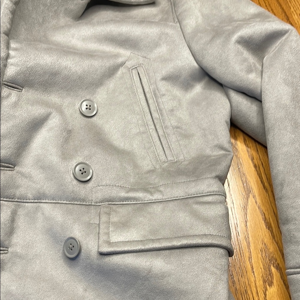 Chic Express Double-Breasted Suede Gray Coat With… - image 5